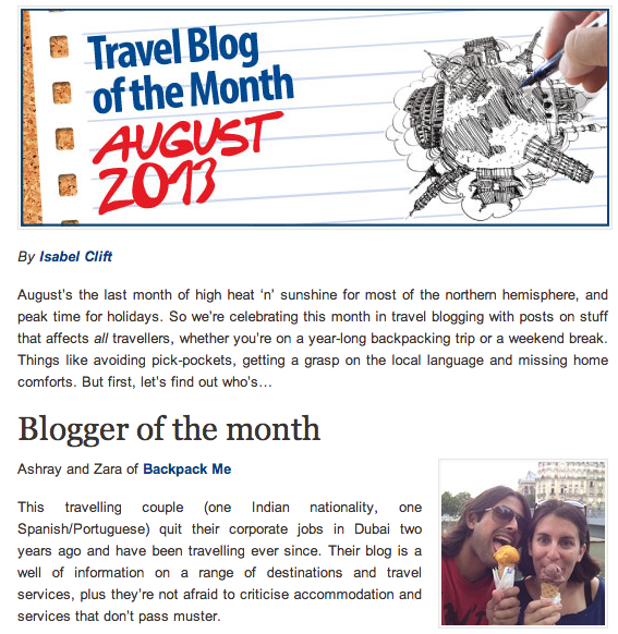 Hostelbookers.com travel blog of the month August 2013