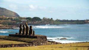 Moai statues and an ocean view in Easter Island