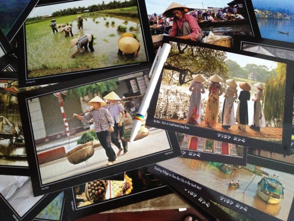 Writing postcards in Vietnam