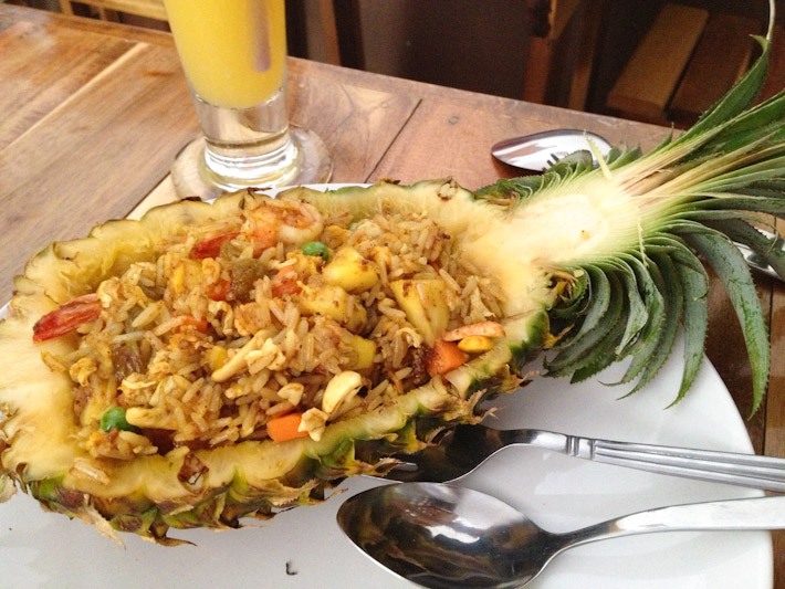 Pineapple fried rice enjoyed in paradise for around $4 - not THAT bad!..