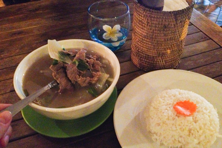 Somlor Machou Kroeung - Cambodian beef soup, served with white rice