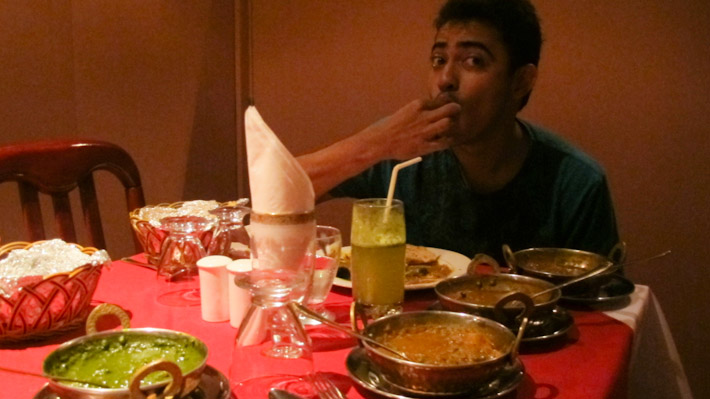 Avinash feasting on Indian food in Salalah