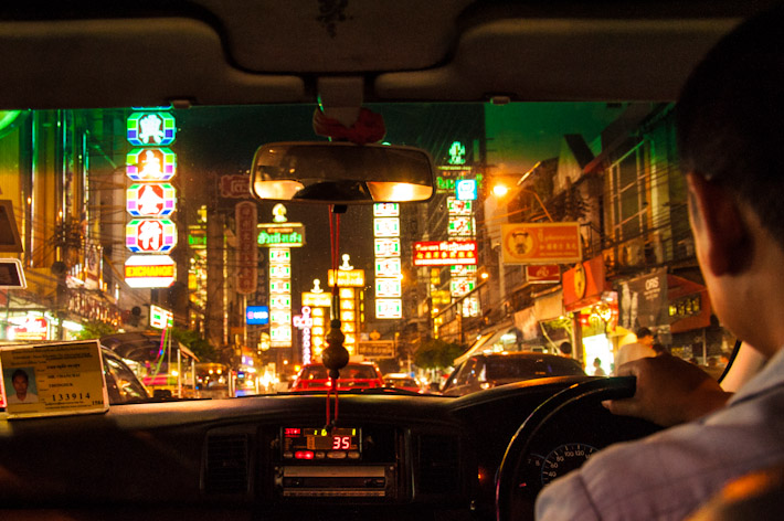 Inside a taxi in Bangkok's Chinatown