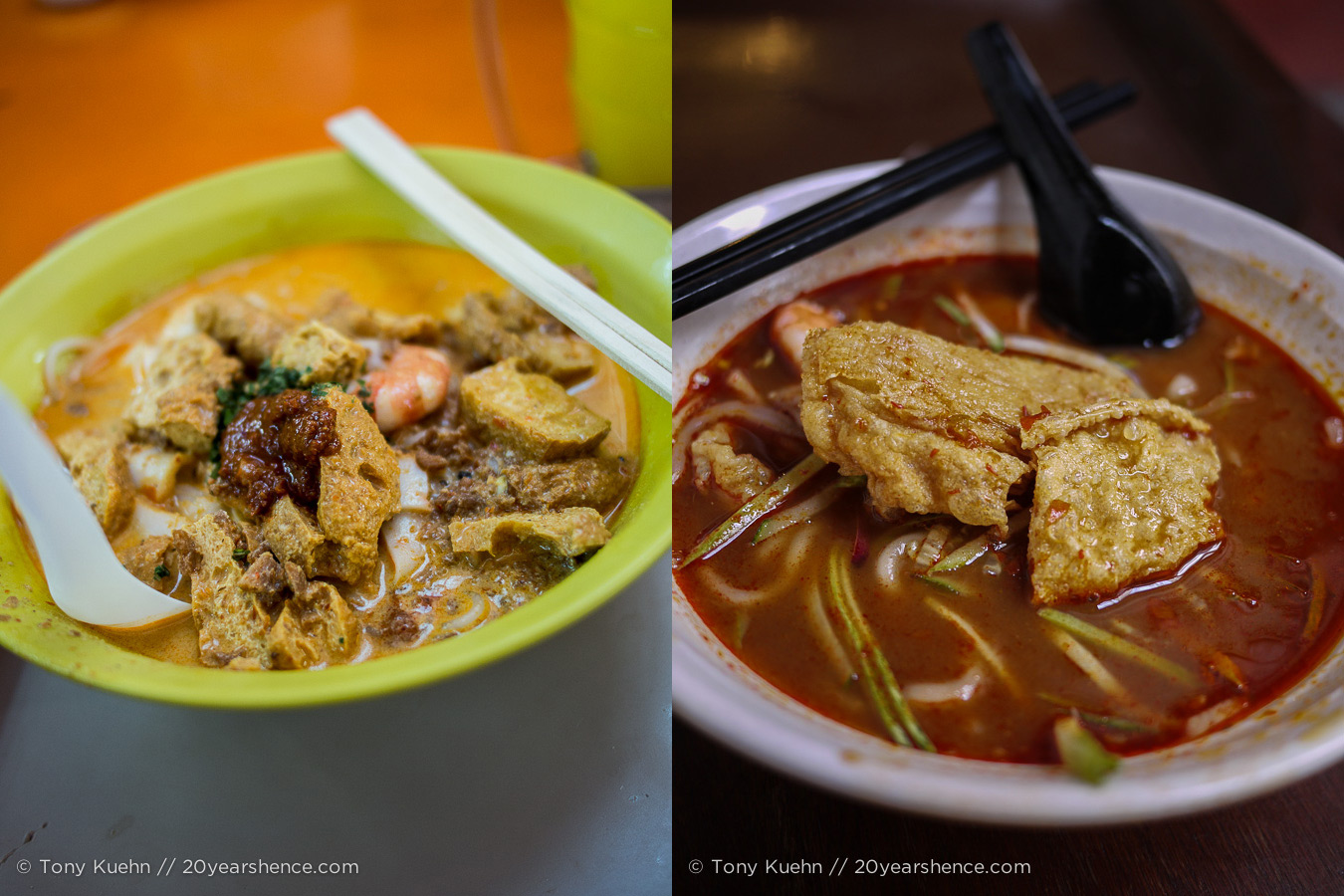  A taste of Malaysia—Baba laksa on the left, asam laksa on the right