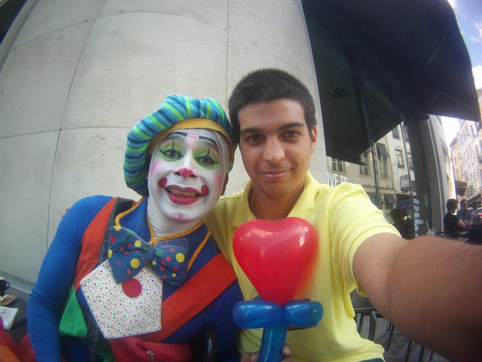 With a street performer in Belgium