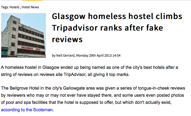 On Tripadvisor not only you can write fake reviews, you can even make up fake businesses! Full article: http://bit.ly/1mbEFyf