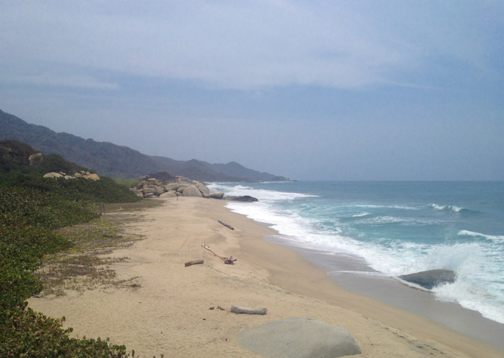 Views of a large stretch of beach, to be enjoyed while trekking in Tayrona NP