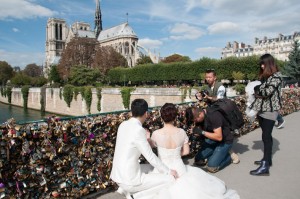 Wedding photos at the Love Lock Bridge in Paris