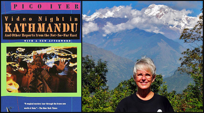 Video Night in Kathmandu + Barbara Weibel, against a backdrop of the Annapurna Himalayas in Nepal