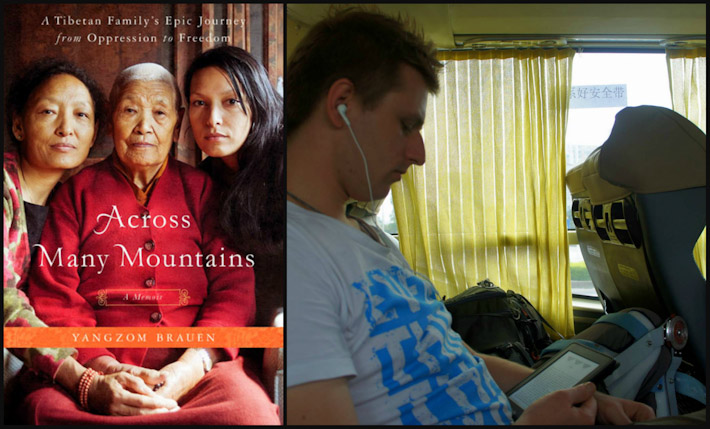 Cez reading “Across Many Mountains” on the way to Hong Kong