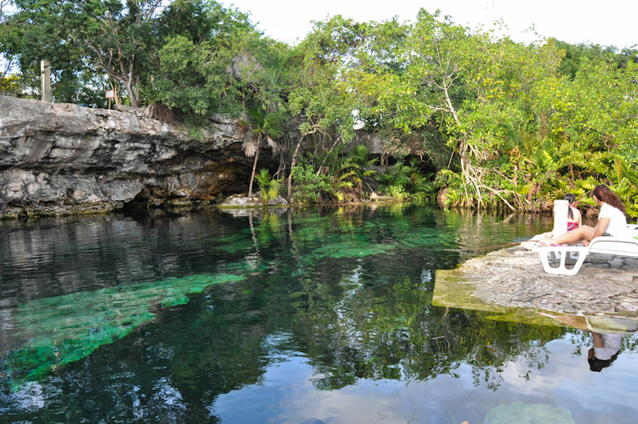 Relaxing at Cenote Cristalino