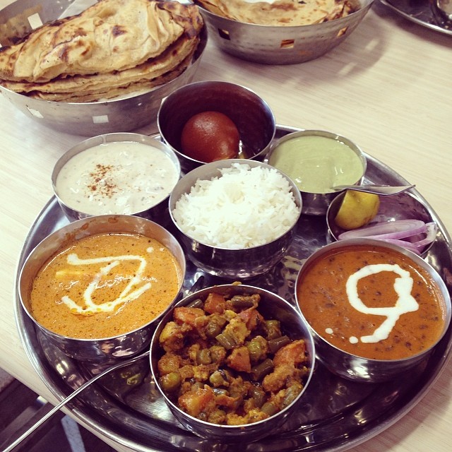 Delicious North Indian thali meal in New Delhi