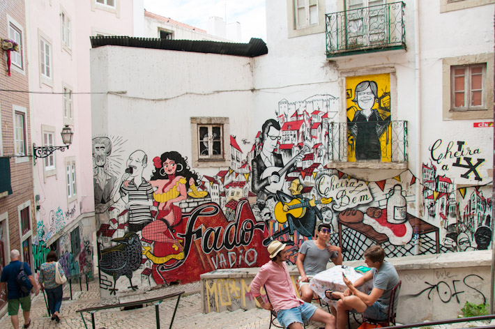Tourists enjoying their time in Lisbon