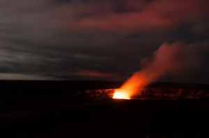 Kilauea Volcano glowing in the dark