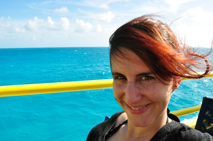 Crossing from Cancun to Isla Mujeres. The photo has not been edited - the water is THAT blue!