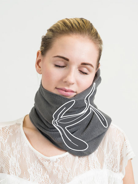 The NapScarft holds your neck in a better position than a standard U-shaped travel pillow