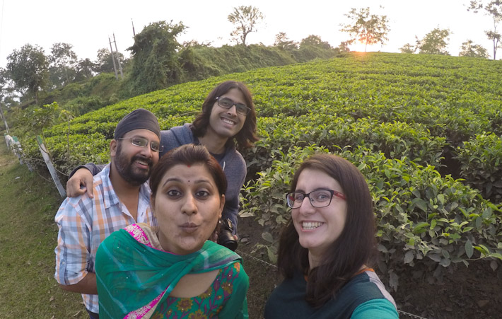 Hanging out with friends by the tea gardens of Assam, India.