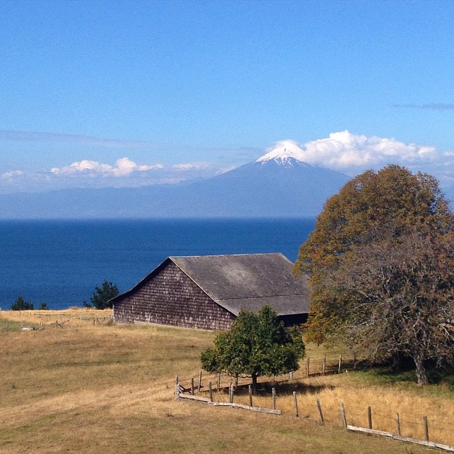A cottage and a view of Osorno volcano in Southern Chile
