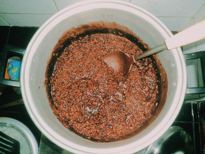 Champorado: typical Filipino breakfast of sweet chocolate rice