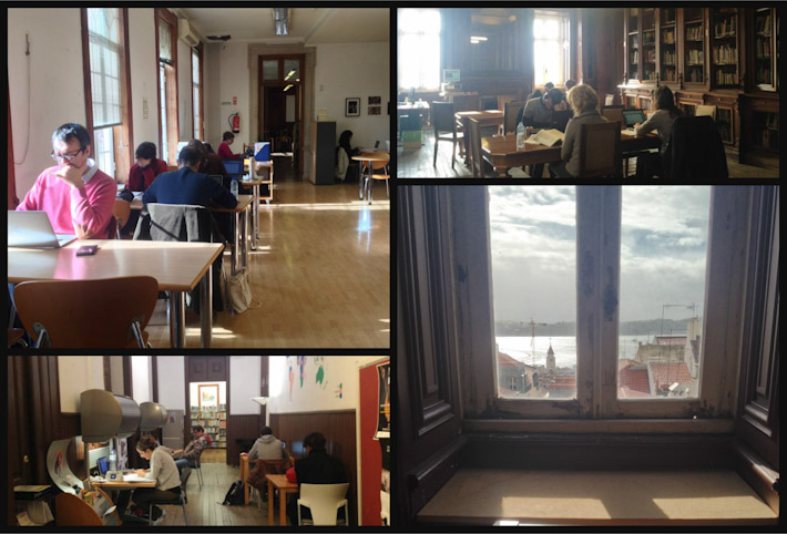 Different study and work rooms within Camoes Library in downtown Lisbon