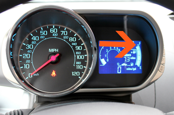 Chevrolet Spark - this is what the fuel gauge is like when the tank is full. Odd, but true.