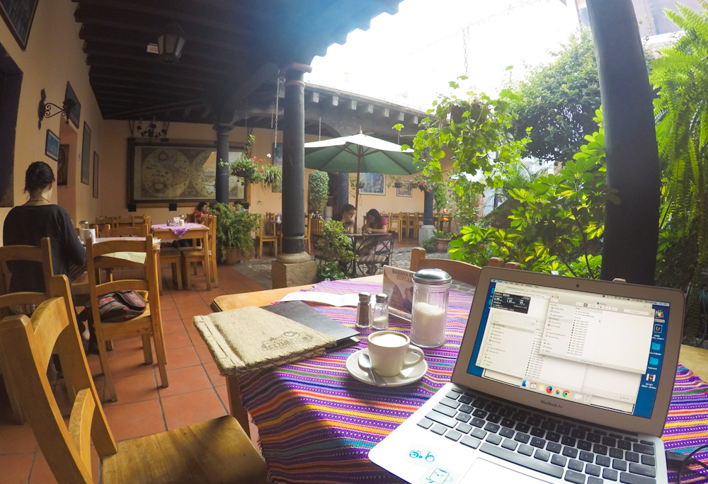 Working at Fernando's Kaffee courtyard