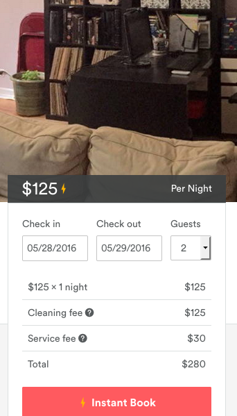 How a night that is supposed to cost $125, easily turns into USD280 with AirBNB!