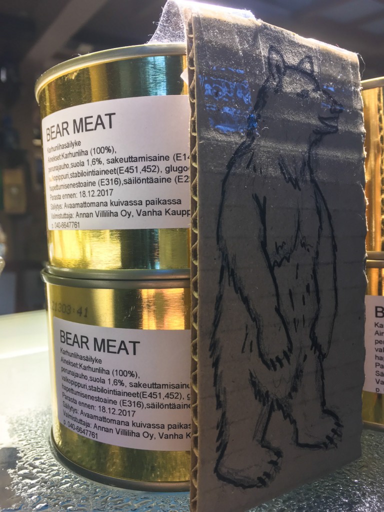 Bear meat in a can, at the market in Helsinki