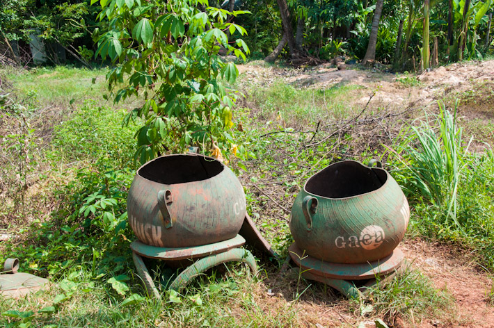 Recycled trash cans in Cambodia