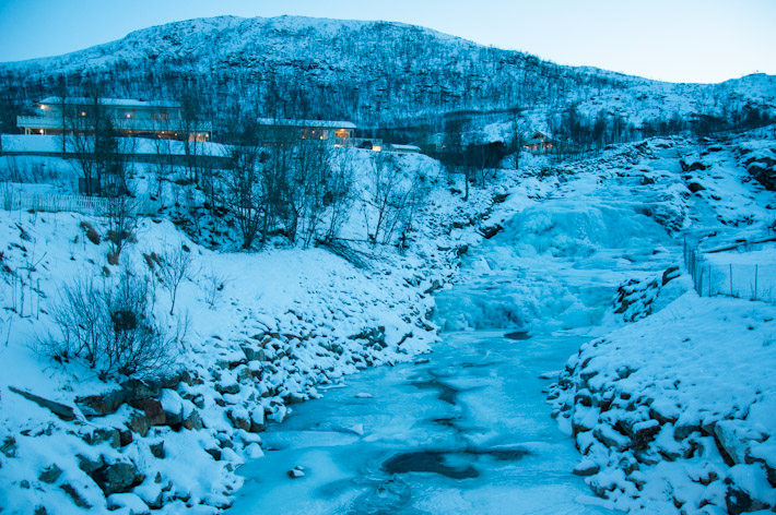 Frozen waterfall in Ersfjordbotn