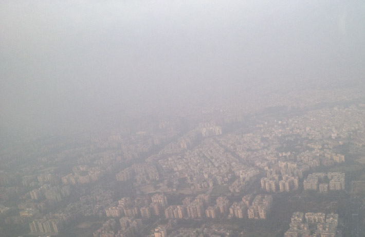 Aerial view of the smog over Delhi