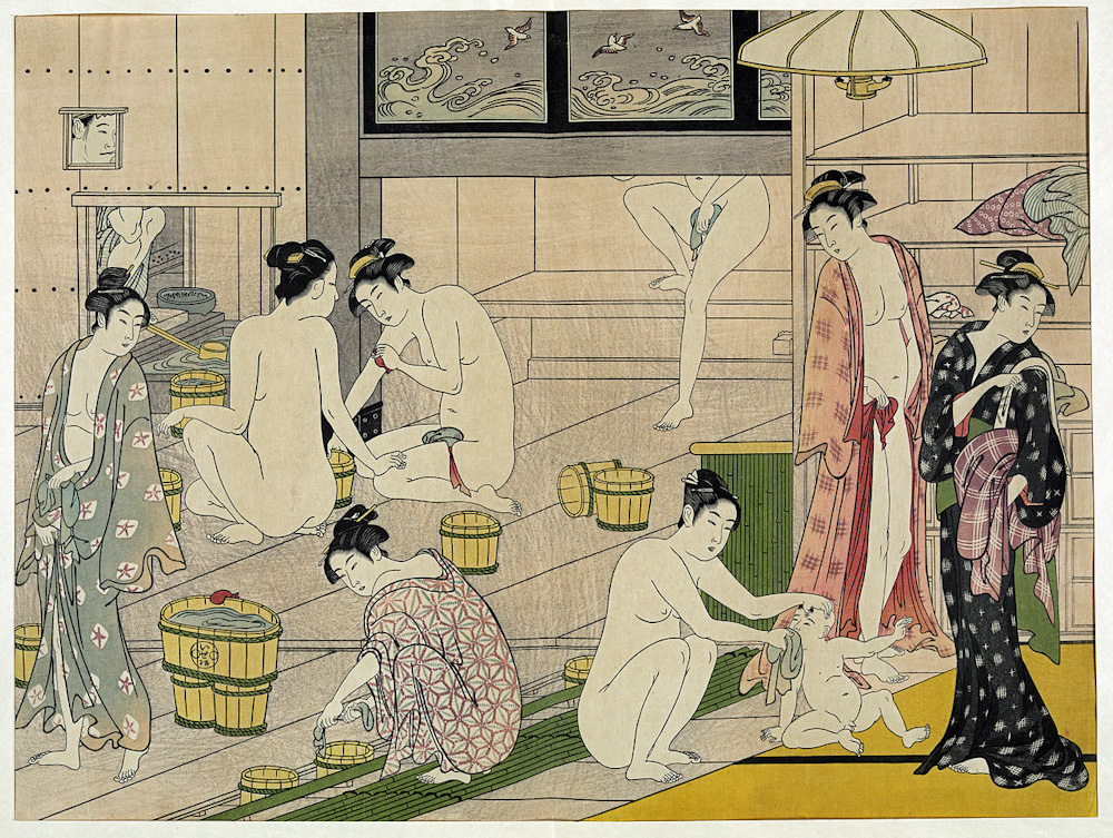 Depiction of an old traditional Japanese bathhouse for women