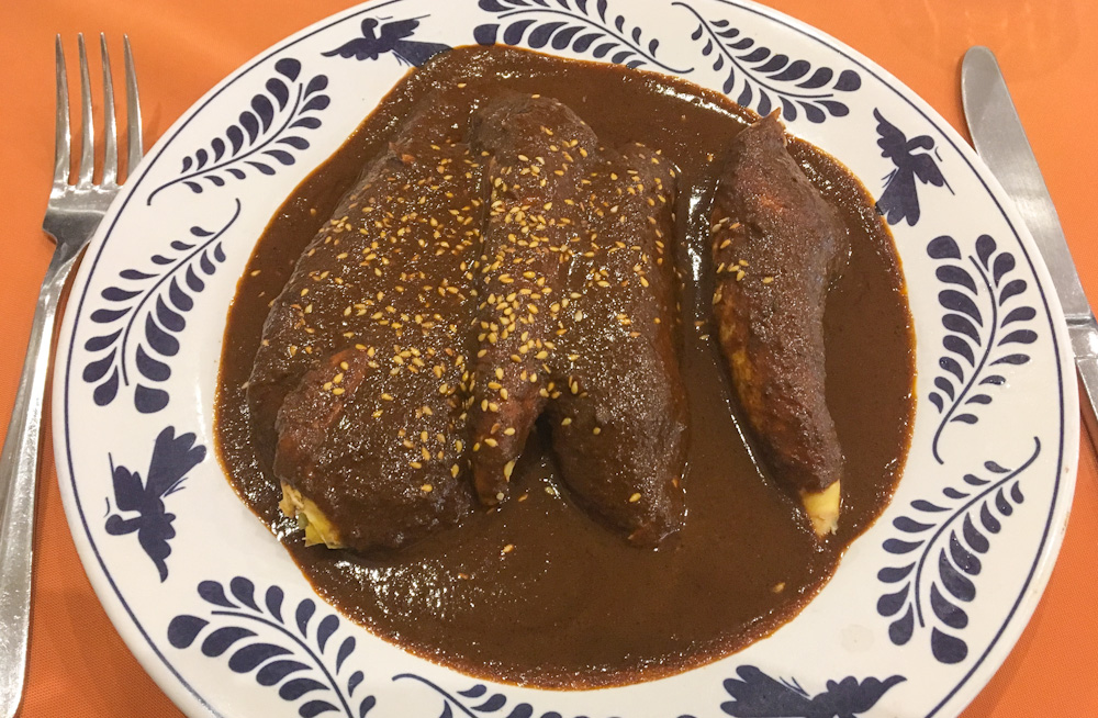 Mexican dish covered in Mole