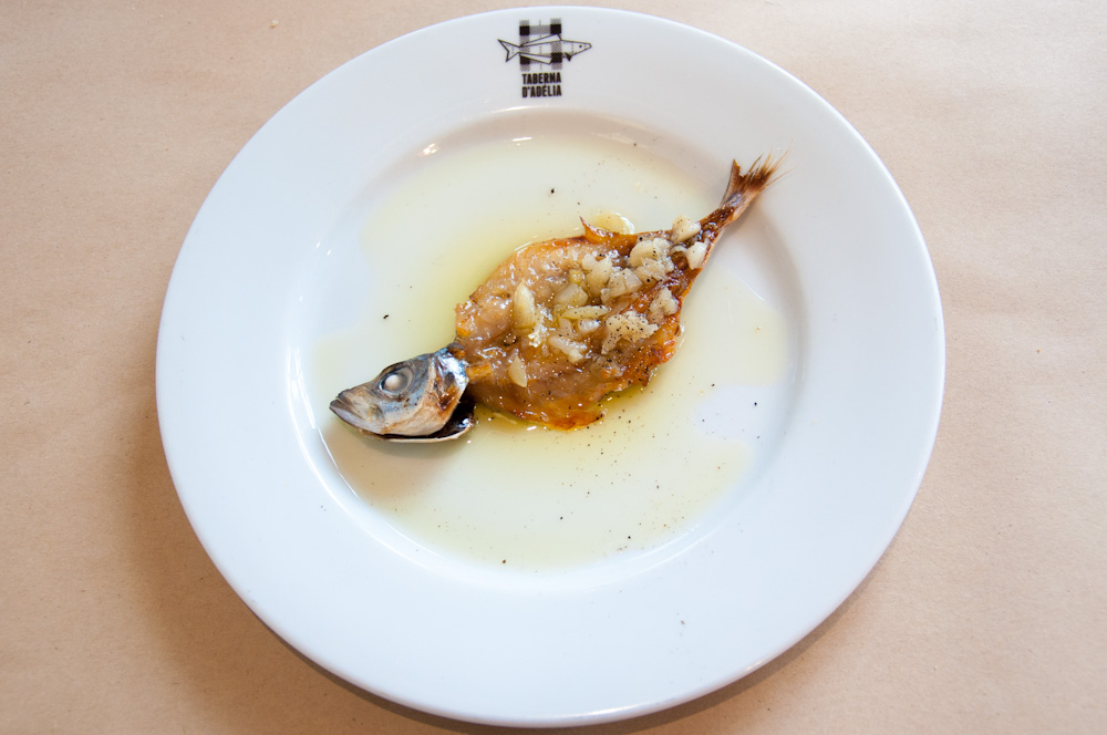 Carapau Enjoado. Sun-dried mackerel in olive oil and garlic, at Taberna D’Adélia in Nazaré.