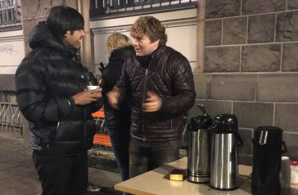 Friends of Jesus spreading the love during a cold night out in Reykjavik